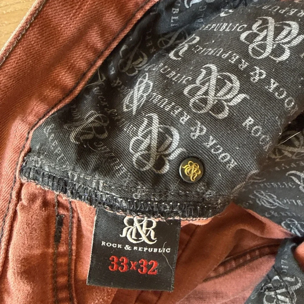 Vintage Rock & Republic Colburg Straight Jeans 33x32 Burnt Dark Red Denim Street - Picture 6 of 9